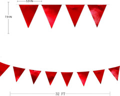 Red Party Decorations Triangle Pennant Banner Flag Dark Red Metallic Fabric Bunt