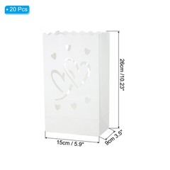 White Paper Luminary Bags, 20 Pcs Double Hearts Flame Resistant Candle Bags