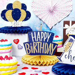8 Pieces Blue Gold Happy Birthday Table Decorations Happy Birthday Honeycomb Cen