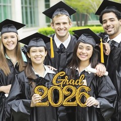 Graduation Party Decorations for Class of 2026 Gold Grad 2026 Wood Sign Phot…