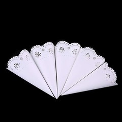 50 PCS White Paper Wedding Confetti Cones Hollow Rose Print Petal Holders