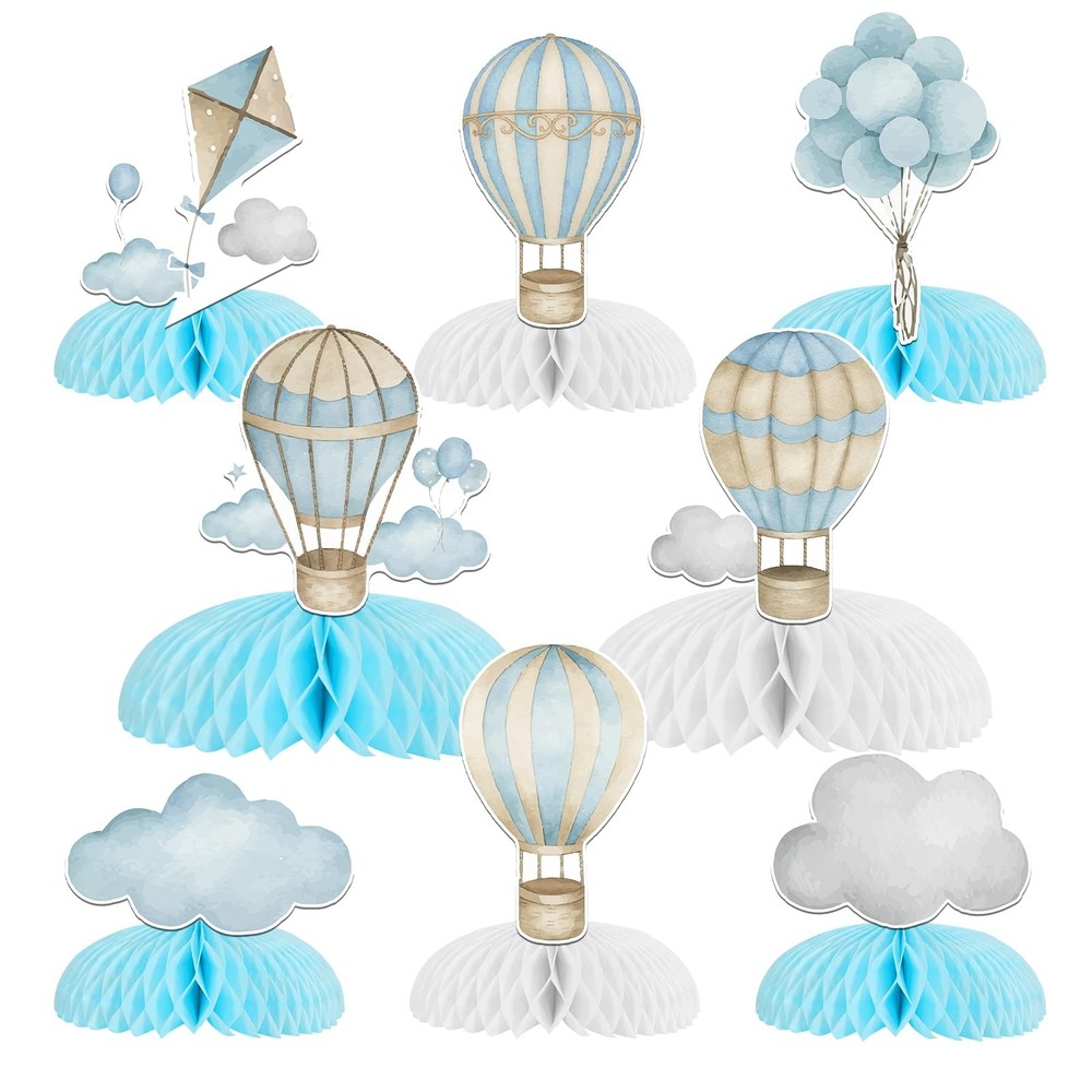 8Pcs Hot Balloon Honeycomb Centerpieces Blue Hot Balloon Clouds Table Centerp…
