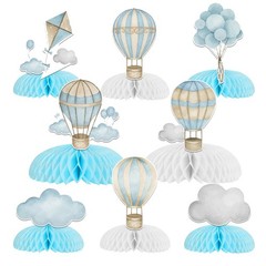 8Pcs Hot Balloon Honeycomb Centerpieces Blue Hot Balloon Clouds Table Centerp…