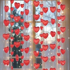 8 Pcs 8.2ft Valentine’s Day Decorations – 80 Pcs 3D Glitter Heart Garland, Roman