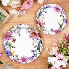 100 Piece Summer Floral Disposable Contemporary Multicolor Set (Plates, Napkins)