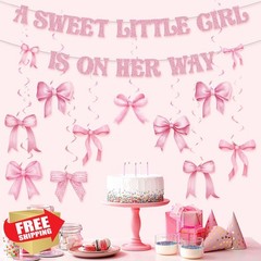 Pasimy Pink Baby Shower Banner Bow