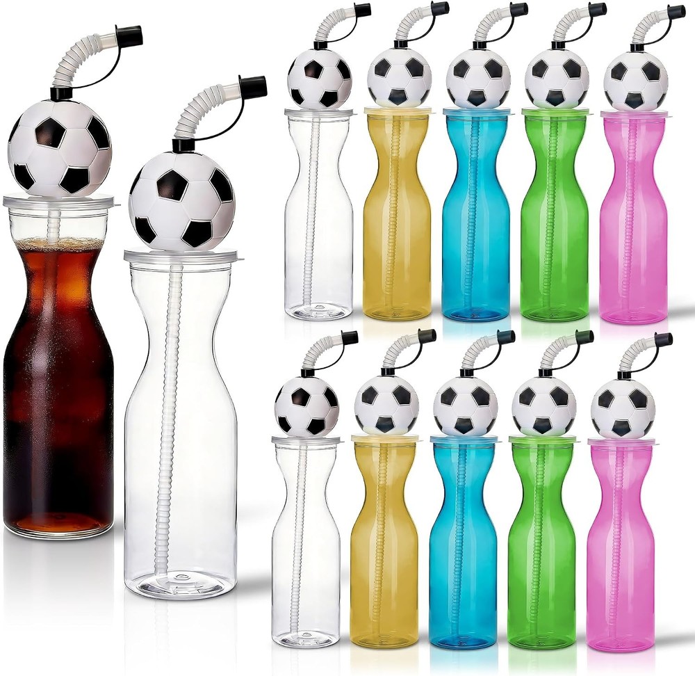 5 Pcs Soccer Plastic Cups with Lid and Straw, 16oz Clear Reusable Cup Bulk Round