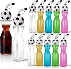 5 Pcs Soccer Plastic Cups with Lid and Straw, 16oz Clear Reusable Cup Bulk Round