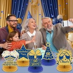 9Pcs Blue 60th Birthday Decorations Navy Gold