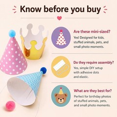 DIY Mini Birthday Party Hats for Kids – Assorted Designs with 9 Hats and Crowns