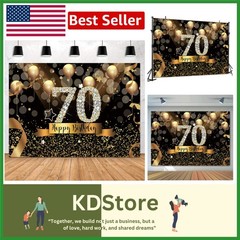 Chic 70th Birthday Backdrop – Black and Gold for Fabulous Celebrations, 7x5ft