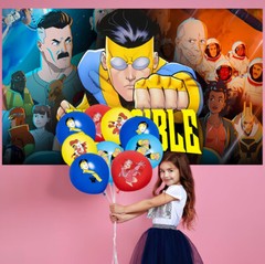 Invincible Party Supplies Set Balloons Cake Toppers Banner Birthday Decor