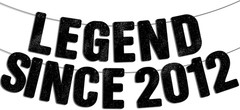 Pre-Strung Legend since 2012 Black Glitter Banner, Happy 14Th Birthday Decoratio
