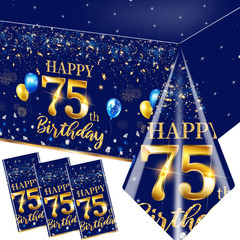 75Th Birthday Decorations for Men – 3Pcs Navy Blue and Gold Table Covers, Rectan