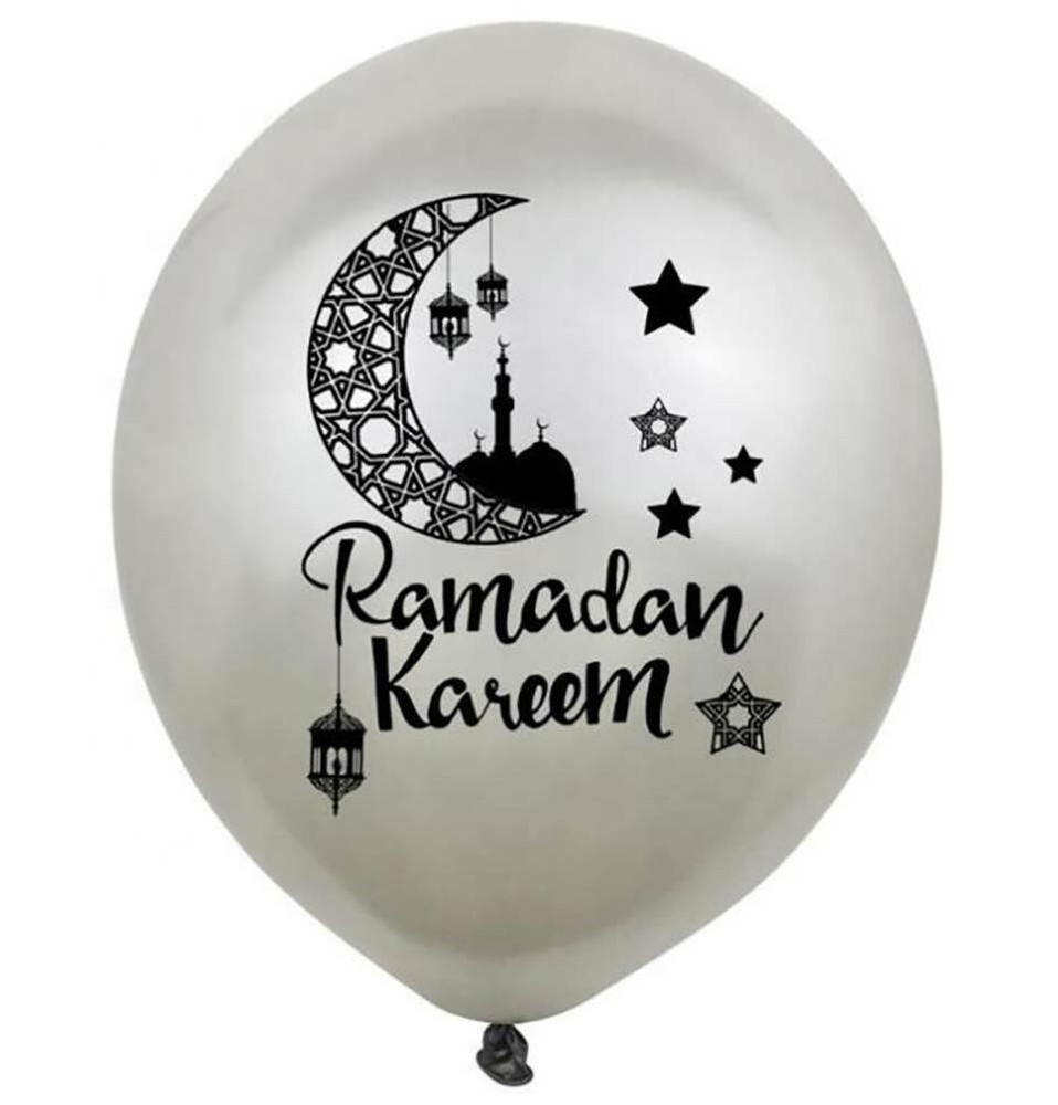 Modefa Islamic Holiday Decor | Ramadan Kareem Balloons | 10 Pack – Silver