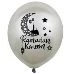 Modefa Islamic Holiday Decor | Ramadan Kareem Balloons | 10 Pack – Silver