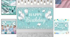 Glittering Turquoise and Silver Party Backdrop 5.9 x 3.6 Feet for Celebrations