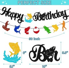 Fish Happy Birthday Banner Fishing Pole Fisher Fishermen Bait Angling Boat Them