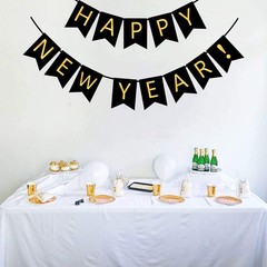FECEDY Happy New Year Banner Black Bunting with 1 Count (Pack of 1),