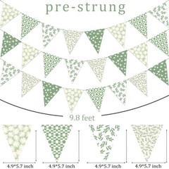 3pcs Sage Green Floral Triangle Bunting Banners Boho Greenery Pennant Flags f…