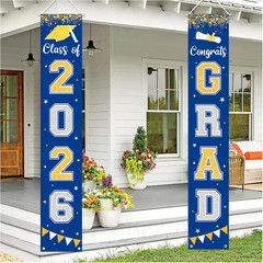 Graduation Decorations 2026 GRAD Banner Blue Porch Door Sign Welcome Banner for
