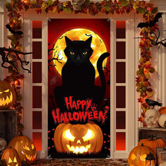 Halloween Decorations Pumpkin Black Cat Moon Bats Door Cover Banner 79X35 Inch