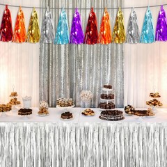 3P Lake Blue Orange-Red-Gold-Silver-Purple Tassel Banner Garland Metallic Foi…