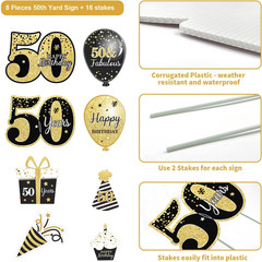 Happy 50Th Birthday Yard Sign with Stakes Black Gold 50 Birthday Sign Decoration
