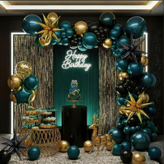 Chrome Dark Teal and Gold Black Balloon Garland Kit 170Pcs Double-Stuffed Navy