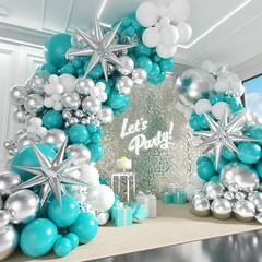 125pcs Teal Silver White Balloon Garland Arch Kit, White Metallic Silver Teal…