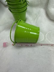 Green Metal Buckets Pails Small W/ Handle 2.5”X 2” Lot of 8 Wedding Crafts Party