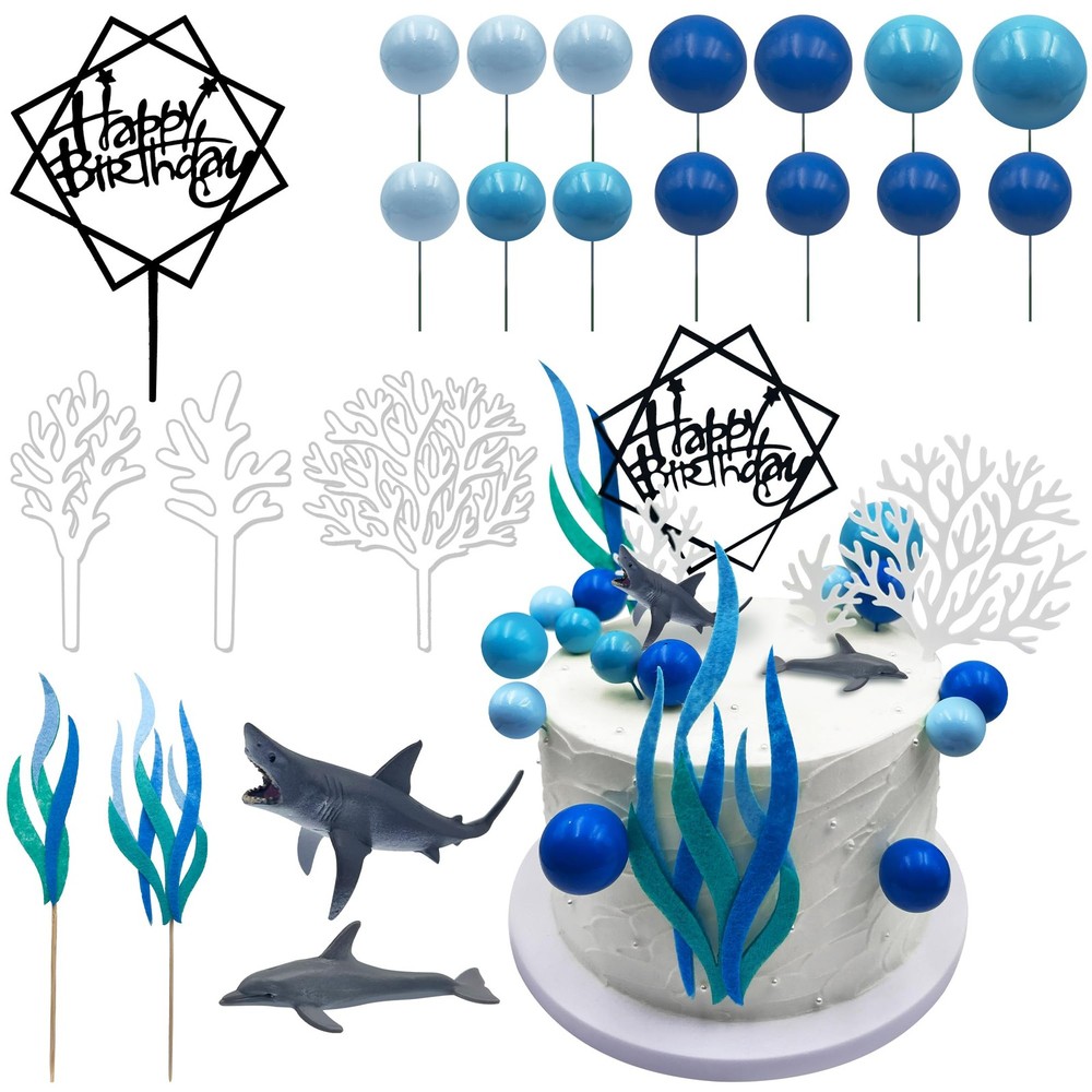 Ocean Cake Decorations Shark Cake Topper Shark Dolphin Figurines Decoration O…
