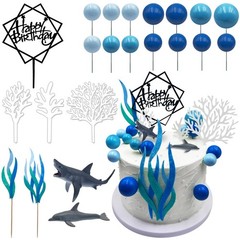 Ocean Cake Decorations Shark Cake Topper Shark Dolphin Figurines Decoration O…