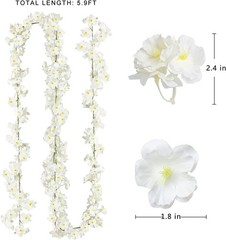 Cherry Blossom Garland Artificial Cherry Flower Vines 2 Pack Hanging Silk