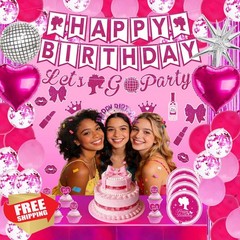 Tenvokich 99pc Hot Pink Birthday Decor