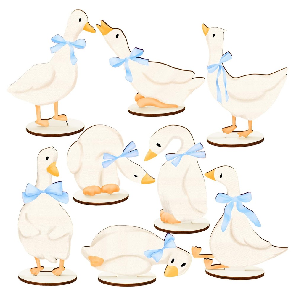 8Pcs Silly Goose Wood Table Sign Tabletop Centerpieces Blue Bow Goose Wooden …