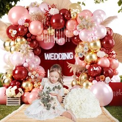 Burgundy Pink Balloon Arch, Double Stuffed Ruby Red Pearl Pink Gold Balloon G…