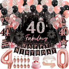 40Th Birthday Decorations for Women, 50Pcs Rose Gold Black 40Th Birthday Decorat