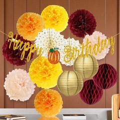 Fall Birthday Party Decorations Maroon Orange Gold Burgundy Theme Women Set