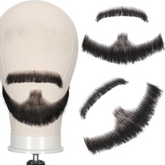 Fake Beard and Mustache Set, Realistic Black Facial Hair, Fake Beard for Men,…