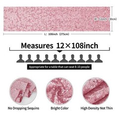 2 Packs 12 x 108 inches Light Pink Sequin Table Runner, Glitter Pink Table Ru…