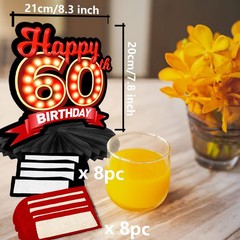 Happy 60th Birthday Red and Black Table Honeycomb Centerpieces Balloons Theme…