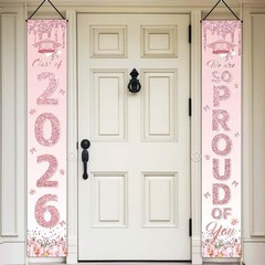 Pink Graduation Party Decorations, Rose Gold Class of 2026 Porch Sign Congrats G
