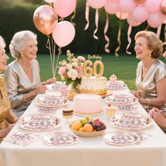 96 Pcs 60Th Birthday Party Supplies for Women Rose Gold 60 Years Old Paper Plate