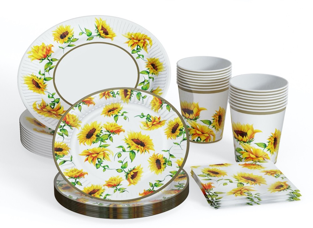 SUMMER MADNESS PARTY SET for 16 Guests, Sunflower Party Supplies, Disposable