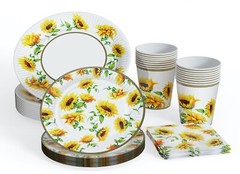 SUMMER MADNESS PARTY SET for 16 Guests, Sunflower Party Supplies, Disposable
