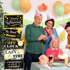 20 Pcs Retirement Party Decorations Black and Gold Happy Retirement Banner Sign