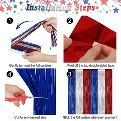4th of July Decorations 2 Pack Tinsel Backdrop 3.28 FT x 7.05 FT Anniversary