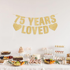 Pre-Strung 75Th Birthday Banner – Gold Glitter, Happy 75Th Birthday Party Decora