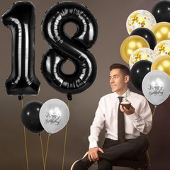 18th Birthday Decorations for Boys, 40 inch 18 Balloon Numbers, 18 18, Black